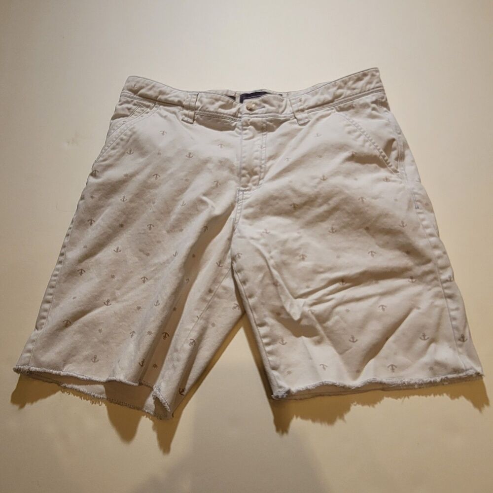 Hawkings McGill Mens White & Blue Tailored Fit Raw Hem Shorts Size 34 Nautical